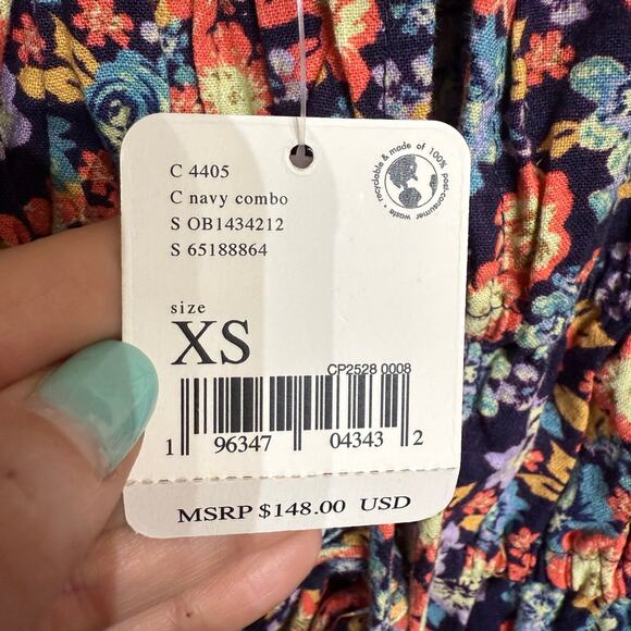 Free People Navy Combo Show Me Loe Floral Square Neck Romper Sz XS NWT - Picture 9 of 14